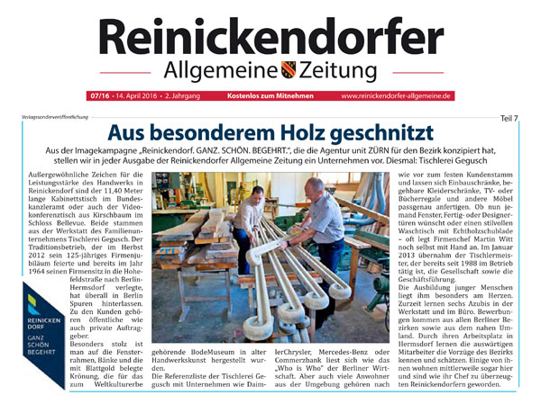 Tischlerei Gegusch - Reinickendorfer Allgemeine Zeitung